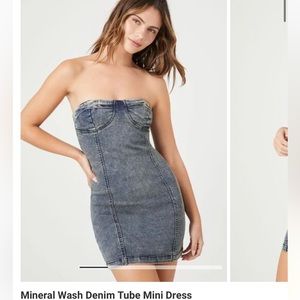 Forever 21 Mineral Wash Denim Tube Mini Dress 🤍